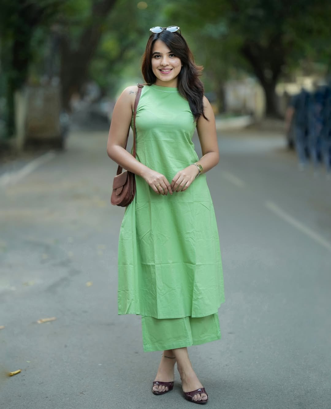 Green Cotton A-Line Halter Neck Co-Ord Set